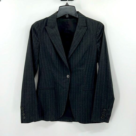 Theory Pinstripe One Button Blazer - Black/Silver - 0 - Picture 1 of 5